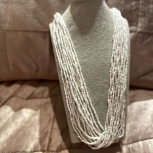 White Seed-bead Snake Coil Cap Necklace 15 layers 28”-30”